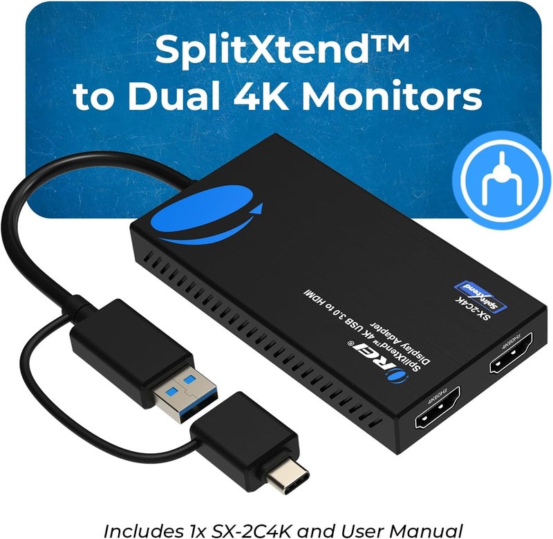 OREI SplitExtend 4K HDMI Splitter Extended Display for Dual Monitor - Multi-Monitor Display 3 Separate Screens - USB A & USB-C Adapter to HDMI 2.0, 4K@60hz, DisplayLink Driver MacOS, Windows - Image 3